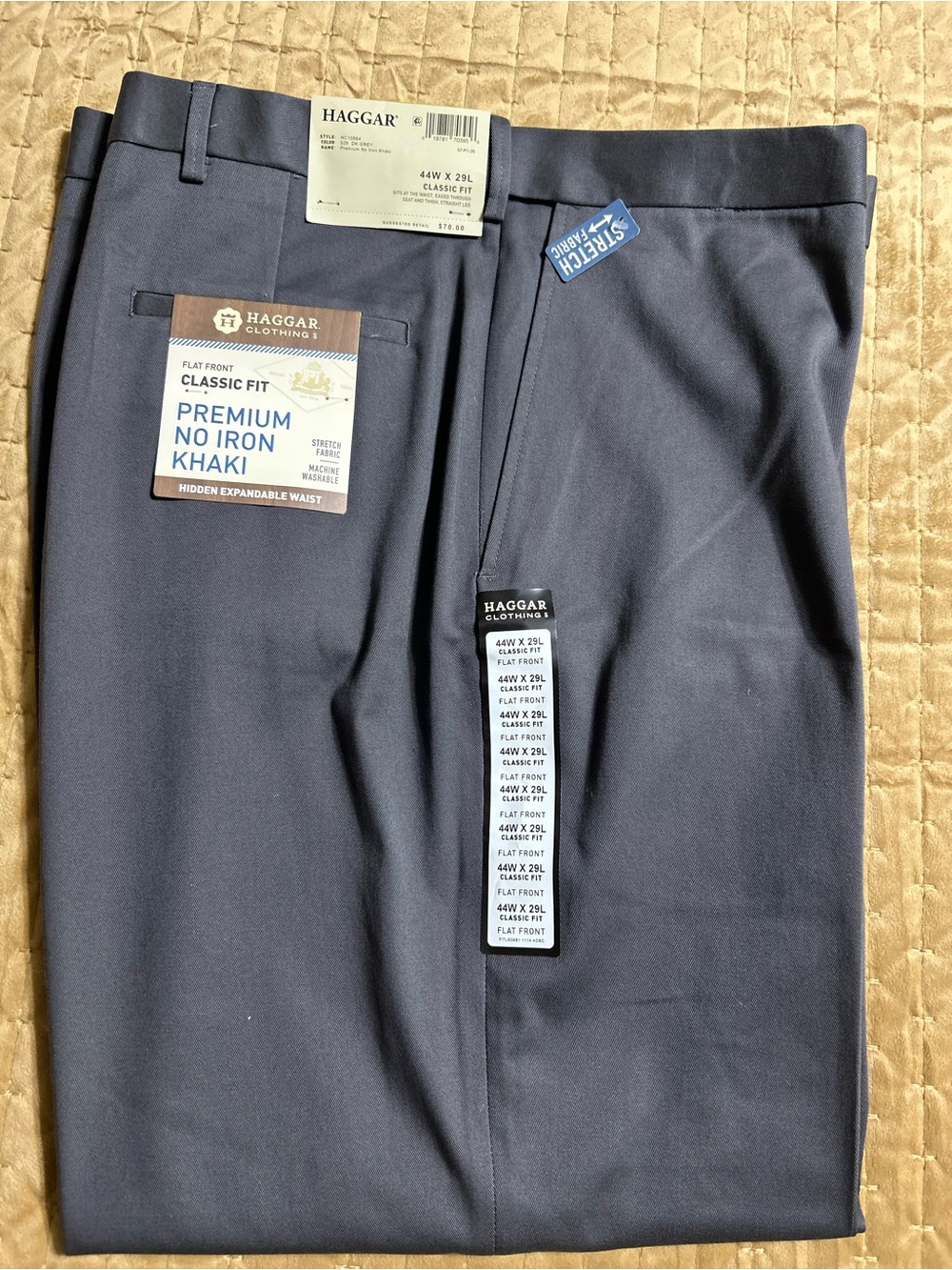 Haggar Dark Grey Classic Fit Flat Front NWT Pants 44x29